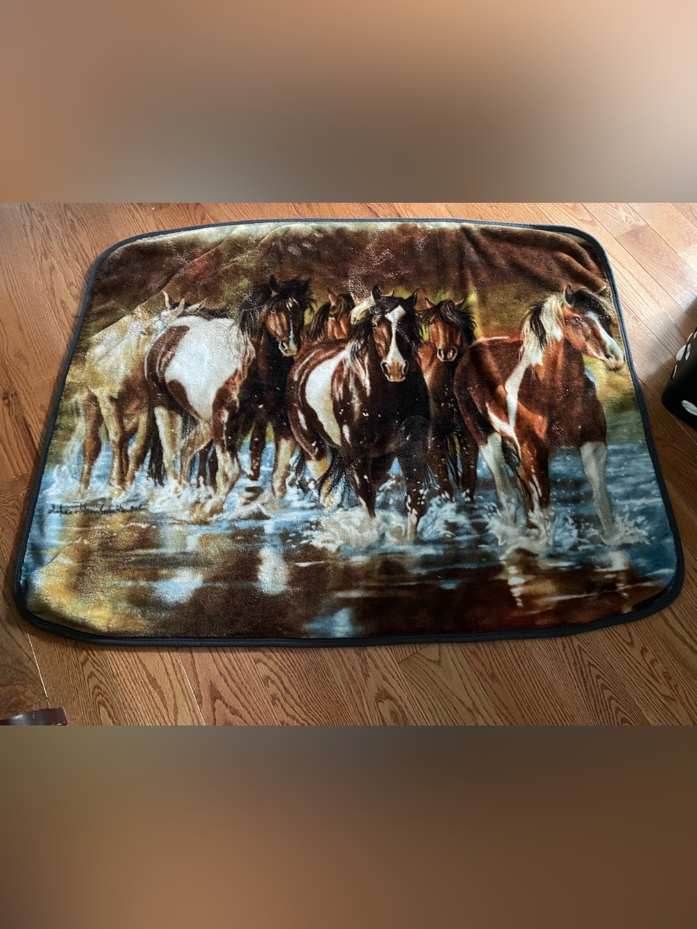 Running Horses Printed plush Throw Blanket - Brown White